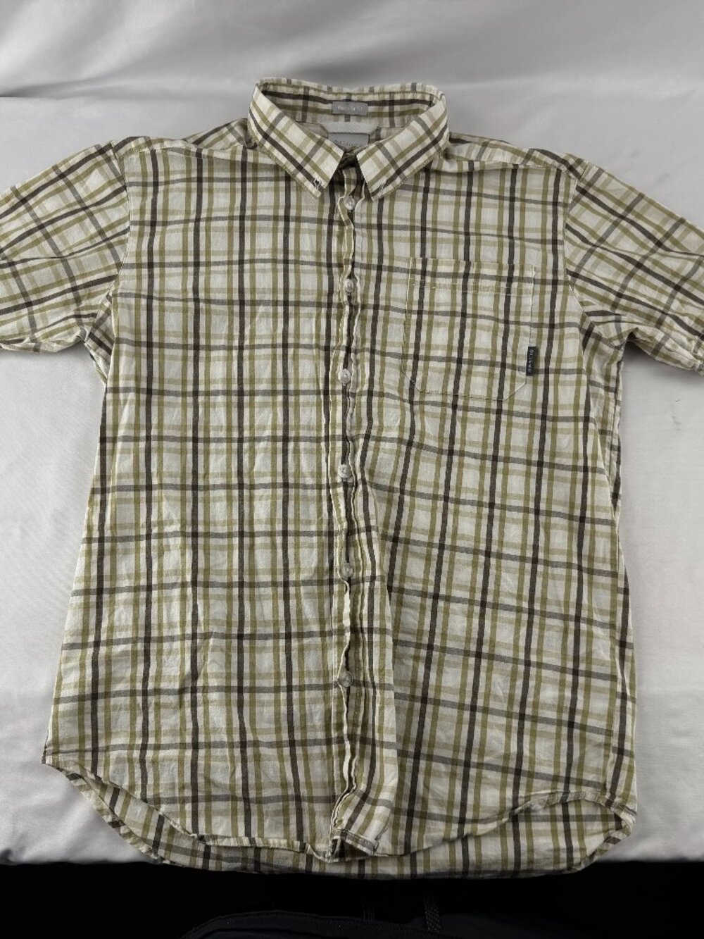 Columbia Men Green Plaid Regular Fit Short Sleeve Casual Button Down Shirt M
